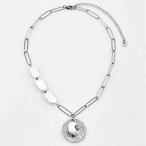 Paperclip Schakelketting Dames - RVS Wit Gold Plated - Dottillove Ketting met Zoetwaterparels