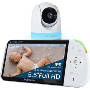 Full HD split-screen baby monitor met nachtlampje, geluid- en lichtmachine, 20 uur batterij en veilige verbinding