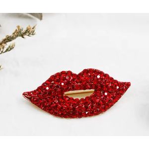 Broche - Lippen - Rood - Zirkonia - Stainless steel - Trendy - Sieraden