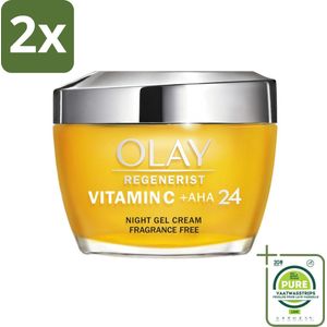 Olay - Vitamine C + AHA24 - Nachtcrème - Vernieuwend & Verhelderend - 50 ml - Voordeelverpakking - 2 stuks - Nachtcrème - Huidverheldering