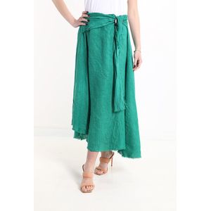 Linnen vintage linnen maxi rok met ceintuur, GROEN kleur, met elastische talie maat 42/44