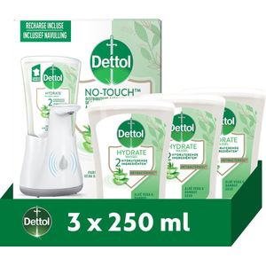 Dettol Automatische Zeepdispenser + Navulling Handzeep - Aloe Vera - 3x 250 ml - Voordeelverpakking