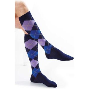 Kamila® compressiekousen - steunkousen London Unisex maat S (schoenmaat 37-39) Kleur ruiten blauw, Microvezel, Antibacterieel – 14/16 mmhg