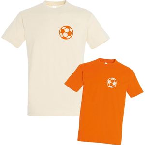 Shirts voor Vader en Kind-Beige-Oranje-met voetbal-Heren XL-Kind 122/128