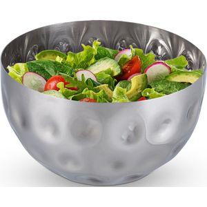 Relaxdays saladeschaal zilver - saladekom rvs - deco schaal - serveerkom - metalen schaal - S