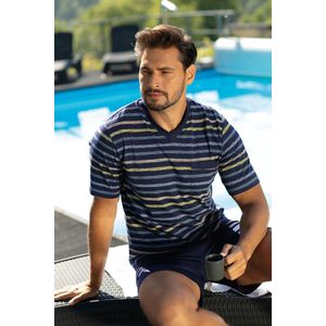 Comte - Heren Shortama - Zomer - Katoen - Donkerblauw Gestreept - Maat L