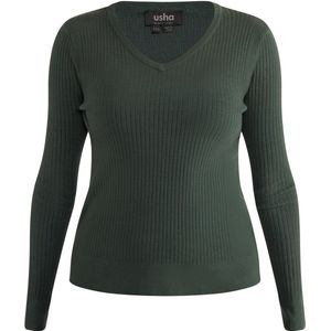 usha - BLACK LABEL - Trui - Donkergroen - V-hals - Lange Mouw