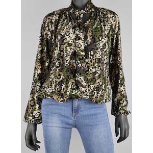 Top Inez Camouflage Print Army Green met Zwart - One Size (Maat 38)