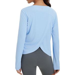 Sportshirt met lange mouwen voor dames - Gekruiste rug, ideaal voor hardlopen en yoga, sneldrogend met UV-bescherming