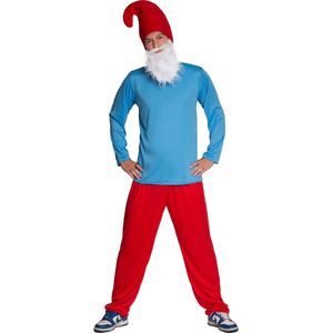 Partychimp Smurf Kostuum Smurfen Kostuum Heren Carnavalskleding Heren Carnaval Verkleedkleren Volwassenen Kabouter Verkleedkleding - Polyester - Rood/Blauw/Wit - 4-Delig Broek/Shirt/Muts/Baard - Maat XL