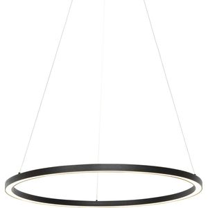 QAZQA girello - Design Dimbare LED Hanglamp met Dimmer voor boven de eettafel | in eetkamer - 1 lichts - Ø 80 cm - Zwart - Woonkamer | Slaapkamer | Keuken