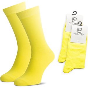 Jacob & Roy's 2 Paar Gele Sokken - Kousen - Heren & Dames - Leuke Sokken - Vrolijke Sokken - Grappige Sokken - Katoen - Maat 35-38 - Funny Socks - Gekleurde Sokken Waar Je Happy Van Wordt