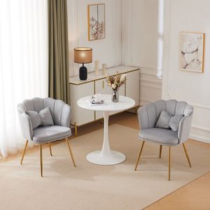 Sweiko Een set van 2-moderne Fluwelen Woonkamer Stoelen, Badkamerstoelen,Bloemblaadjes ondersteund kussens, vergulde metalen poten en vlindermatten, geschikt voor slaapkamers en eetkamer, Grijs (geen tafel)