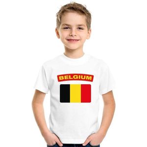 T-shirt met Belgische vlag wit kinderen 158/164
