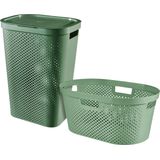 Curver Infinity Recycled Wasmand met deksel 60L + Wasmand 40L - Groen