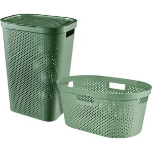 Curver Infinity Recycled Wasmand met deksel 60L + Wasmand 40L - Groen