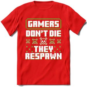 Gamers don't die pixel T-shirt | Groen | Gaming kleding | Grappig game verjaardag cadeau shirt Heren – Dames – Unisex | - Rood - XL