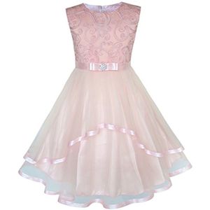 Meisjesjurk Bloemen Blauw Met Riem Voor Bruiloft Feest 4-14 Jaar