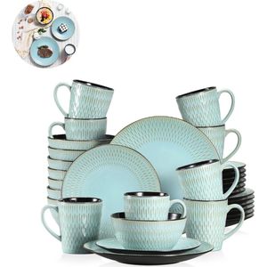 Luxe Serviesset – 32 delig – 8 persoons – Porselein - Bordenset – Dinner platen – Dessertborden - Kommen - Mokken - Schaaltjes - Groen