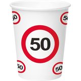 24x stuks drinkbekers van papier in 50 jaar verjaardag print van 350 ml - Stopbord/verkeersbord thema