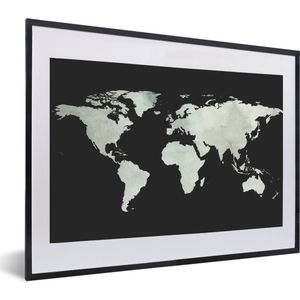 Fotolijst incl. Poster - Wereldkaart - Grijs - Zwart - 60x40 cm - Posterlijst