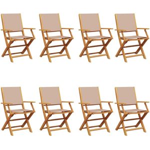 vidaXL Tuinstoelen 8 st inklapbaar stof en massief hout taupe - Tuinstoel - Tuinstoelen - Inklapbare Tuinstoel - Tuin Stoel