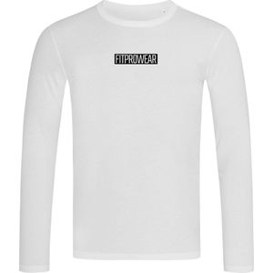 FitProWear Crewneck  / Shirt lange mouwen Heren  - Wit - Maat L -Slim Fit Shirt - Sweater - T-Shirt met lange mouwen - T-Shirt Slim Fit - Crewneck heren - Crewneck Slim-Fit