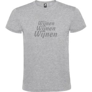 Grijs  T shirt met  print van ""Wijnen Wijnen Wijnen "" print Zilver size XXL
