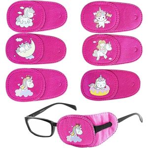 Herbruikbare oogklep medisch vliesstof oogpatches rechter en linker oogpleisters van luie ogen amblyopie strabismus (roze eenhoorn-rechteroog)