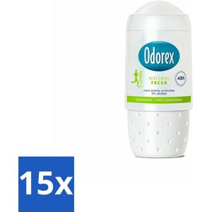 15 x Odorex - Deodorant Roller - Natural Fresh - Natuurlijke Frisheid - 50 ml - Deodorant Roller - Alcoholvrije Deodorant - Natuurlijke Frisheid - Zweetgeur Bestrijding - Huidvriendelijk