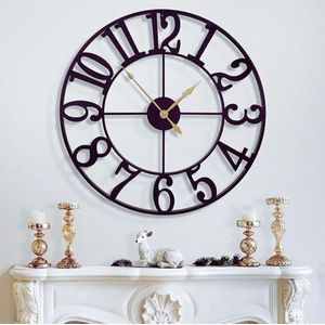 Grote Ronde Wandklok 80 cm – Modern Zwart Metaal – Geruisloos & Batterijgevoed – Vintage Stijl Met Arabische Cijfers – Woonkamer, Slaapkamer & Keukendecoratie