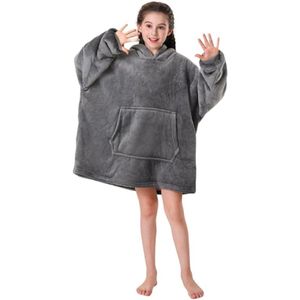 Pullover sweatshirt met capuchon badjas deken hoodie deken sweatshirt flanel hoodies - Grijs meisje