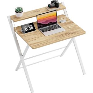 GreenForest Folding Desk, 63 x 45 cm, 2-Tier Computer Desk with Space Saving Laptop Study Desk without Shelf, No Assembly Required, Beige