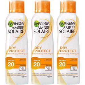 Garnier Ambre Solaire Dry Protect – Factor 20 – 200 ml – 3 Stuks