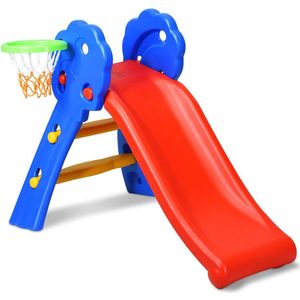 Kleuter glijbaan, vrijstaande kinderglijbaan met basketbalring en ladder, binnen / buiten kleuter klimmer en glijbaan set voor kinderen in de leeftijd van 1-3 jaar