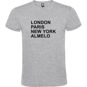 Grijs T-shirt 'LONDON, PARIS, NEW YORK, ALMELO' Zwart Maat XS