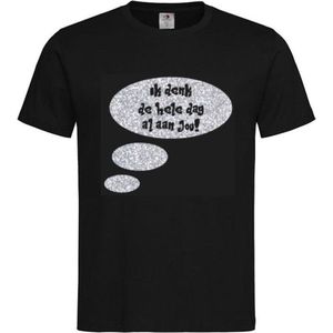 T-shirt Unisex Volwassenen Lol - carnaval - kermis - feestje - grappig Tekst ""Ik denk de hele dag al aan jou!"" Op Voorkant | korte mouw | Zwart/Zilver GLITTER | maat L