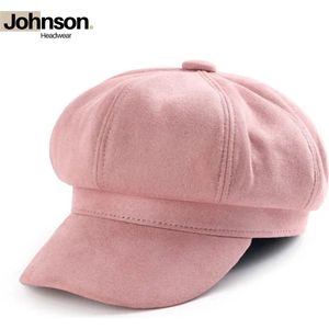 Johnson Headwear® - Ballonpet dames - Bakerboy pet - Newsboy cap - Damespet - Flatcap - Kleur: Licht roze - Maat one size 56 57 58 centimeter - Hoofddeksel