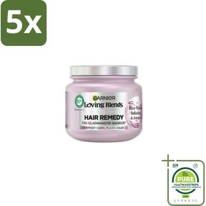 5 x Garnier - Loving Blends - Haarmasker - Rice Water Infusion - Glans & Zachtheid - Lang Haar - 340 ml - Grootverpakking - Haar Masker - Glans Masker - Zachtheid Masker - Rice Water - Lang Haar
