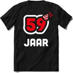 59 Jaar Feest kado T-Shirt Heren / Dames - Perfect Verjaardag Cadeau Shirt - Wit / Rood - Maat 5XL