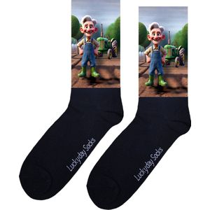 Boer - Opkikker - Grappige sokken - Valentijn cadeau - Verjaardagscadeau - Sint cadeau - Leuke sokken - Boomgaard - Vrolijke sokken - Cadeautje - Grappig cadeau - Kerst Sokken - Vaderdag - Moederdag - Kerstcadeau - Tractor - Socks maken Happy - 37-44