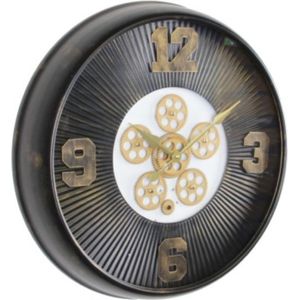 Clock Gear Black 61 cm diameter - draaiende tandwielen - radar geluidloos - klok - horloge - landelijk - industriestijl - industrieel - cadeau - geschenk - kerst - nieuwjaar - verjaardag - gift -  origineel - interieur -  wand- en muurdecoratie