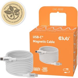 Club 3D - Lifestyle USB-C Magnetisch Kabel - Wit - 240W - 2 meter
