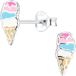 Joy|S - Zilveren ijsje oorbellen - met 3 bolletjes - pastel kleur