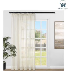LifeStages - Gordijnen Kant En Klaar Met Haakjes - Gordijnen Met Ruffle Tape - 300 x 240cm - B x H - 1 Stuk Transparante Gordijnen Voor Woonkamer - Slaapkamer Raamgordijn - Beige
