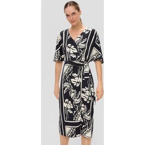 s.Oliver - Midi-jurk - Viscose - Met All-over Print - V-hals - Korte Mouwen