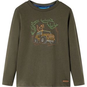 vidaXL - Kindershirt - met - lange - mouwen - 128 - kakikleurig