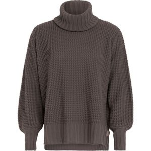 Knit Factory Robin Gebreide Dames Coltrui - Gebreide dames trui - Wintertrui - Damestrui - Wollen trui - Lange ballon mouw - Turtleneck - Cappuccino - Bruin - 40/42