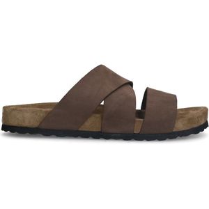 Manfield - Heren - Bruine nubuck slippers - Maat 45