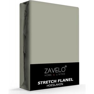 Zavelo Deluxe Stretch Flanel Hoeslaken Khaki - Lits-jumeaux (180x200 cm) - Heerlijk Warm en Zacht - Perfecte Pasvorm - Hoogwaardige Kwaliteit